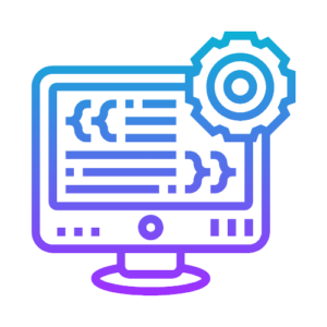 Icon of a computer screen displaying code and a gear, symbolizing our Custom Software Development services.