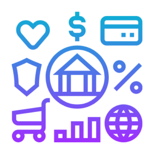 Icon showcasing various digital marketing elements like heart, dollar, computer, and globe, representing our Digital Marketing services.