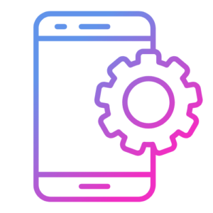 Icon featuring a mobile device with gears, symbolizing our Mobile Development services for iOS and Android platforms.